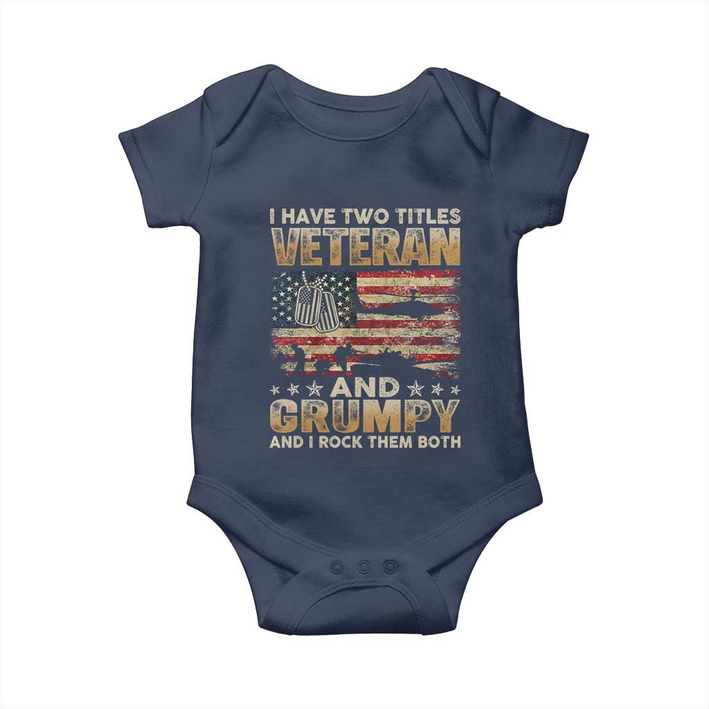Grumpy Old Veteran Baby Onesie Funny Military Veteran USA Flag - Wonder Print Shop