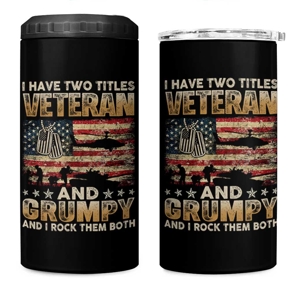 Grumpy Old Veteran 4 in 1 Can Cooler Tumbler Funny Military Veteran USA Flag - Wonder Print Shop