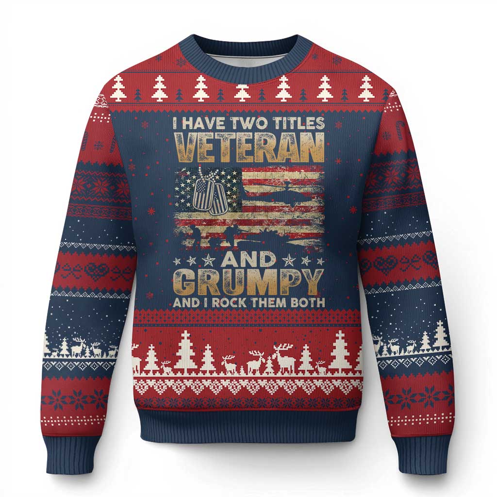 Grumpy Old Veteran Ugly Christmas Sweater Funny Military Veteran USA Flag - Wonder Print Shop