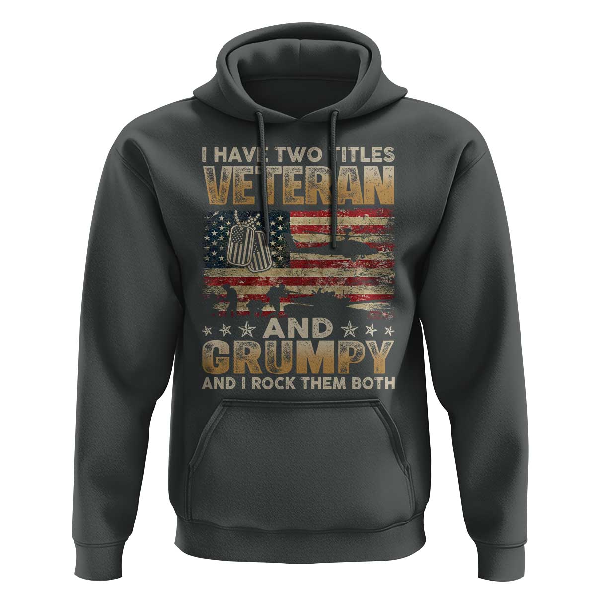 Grumpy Old Veteran Hoodie Funny Military Veteran USA Flag - Wonder Print Shop