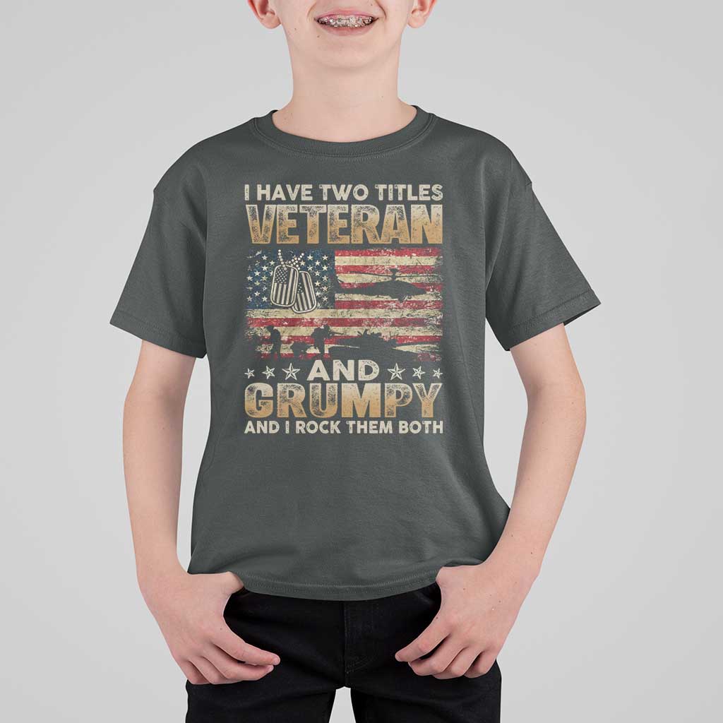 Grumpy Old Veteran T Shirt For Kid Funny Military Veteran USA Flag - Wonder Print Shop