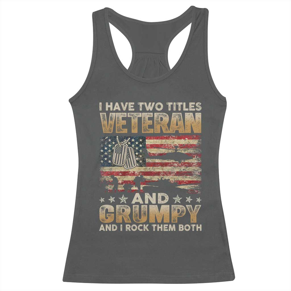 Grumpy Old Veteran Racerback Tank Top Funny Military Veteran USA Flag - Wonder Print Shop