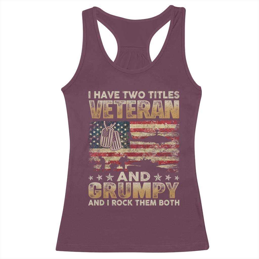 Grumpy Old Veteran Racerback Tank Top Funny Military Veteran USA Flag - Wonder Print Shop