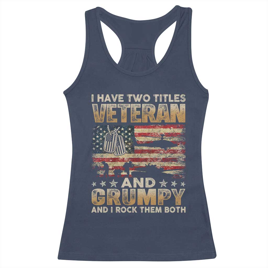 Grumpy Old Veteran Racerback Tank Top Funny Military Veteran USA Flag - Wonder Print Shop