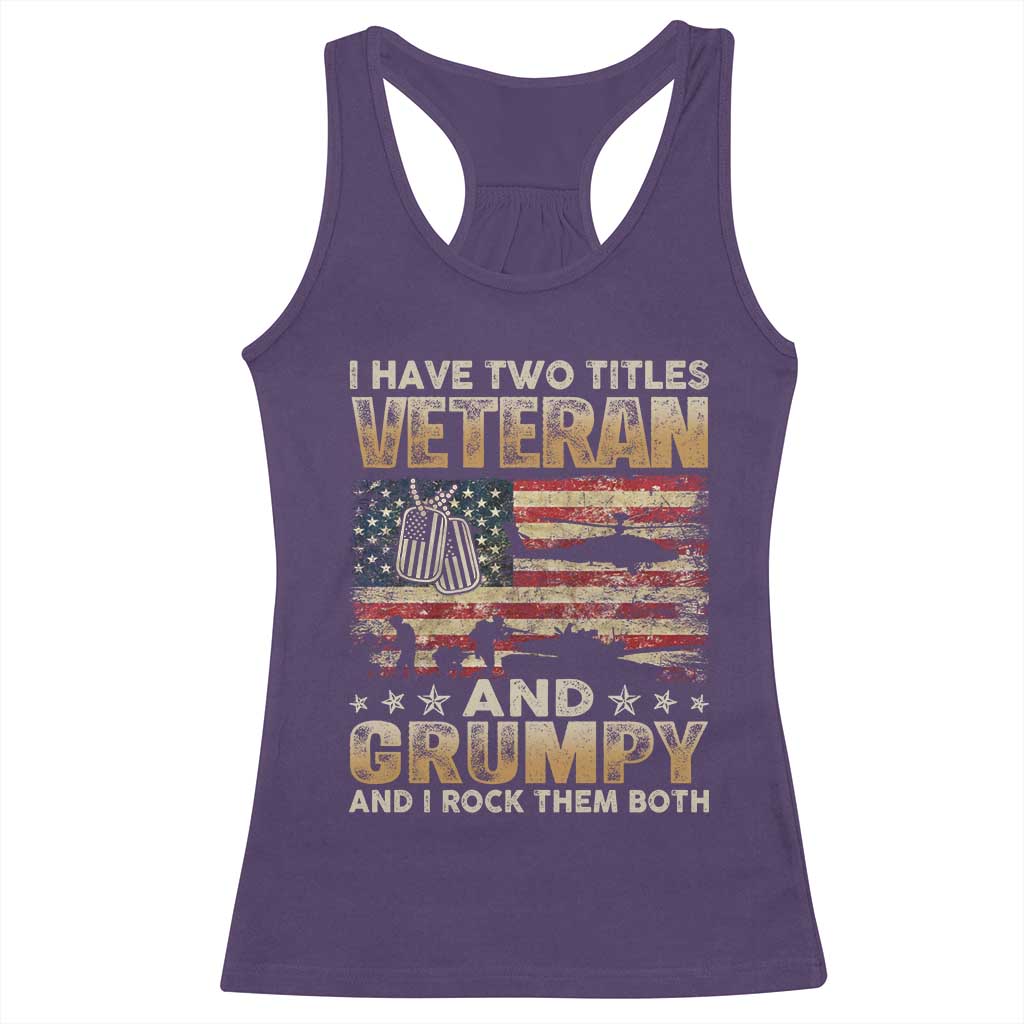 Grumpy Old Veteran Racerback Tank Top Funny Military Veteran USA Flag - Wonder Print Shop