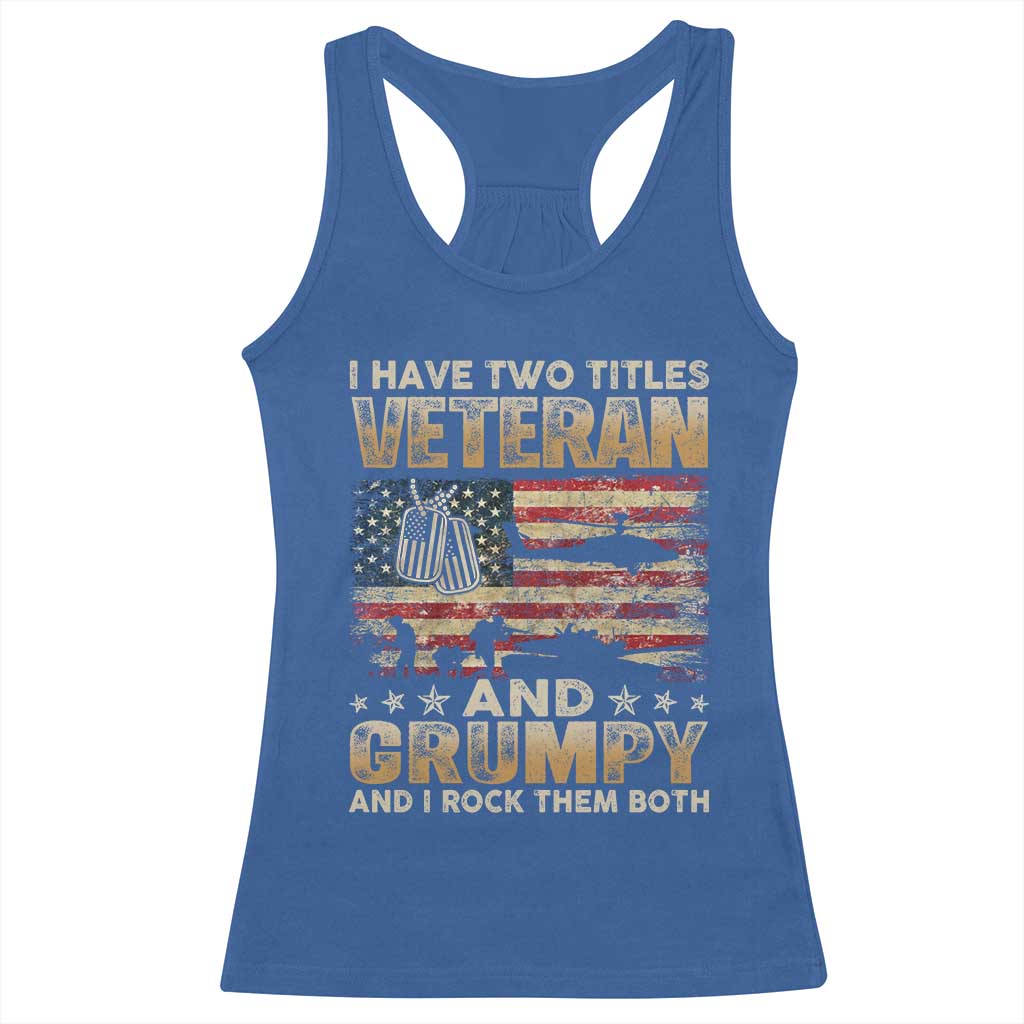 Grumpy Old Veteran Racerback Tank Top Funny Military Veteran USA Flag - Wonder Print Shop