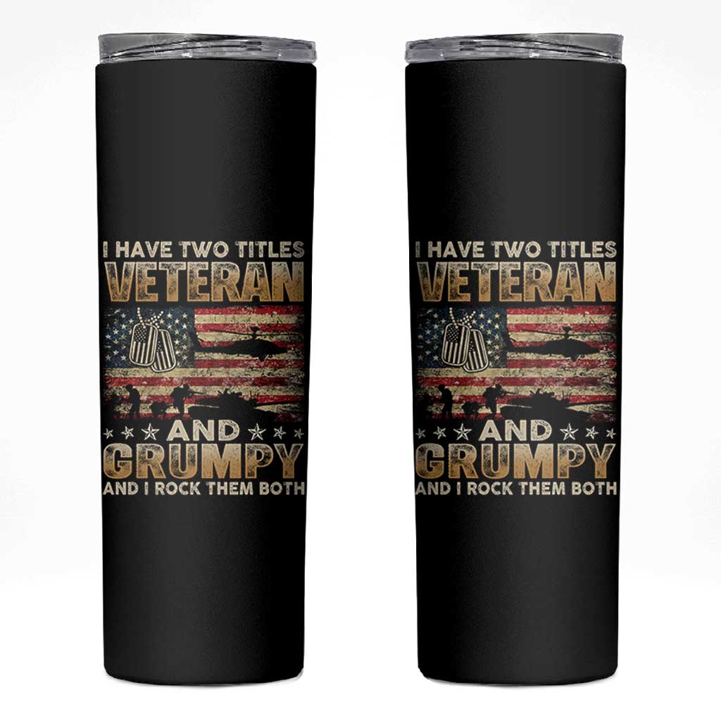 Grumpy Old Veteran Skinny Tumbler Funny Military Veteran USA Flag - Wonder Print Shop