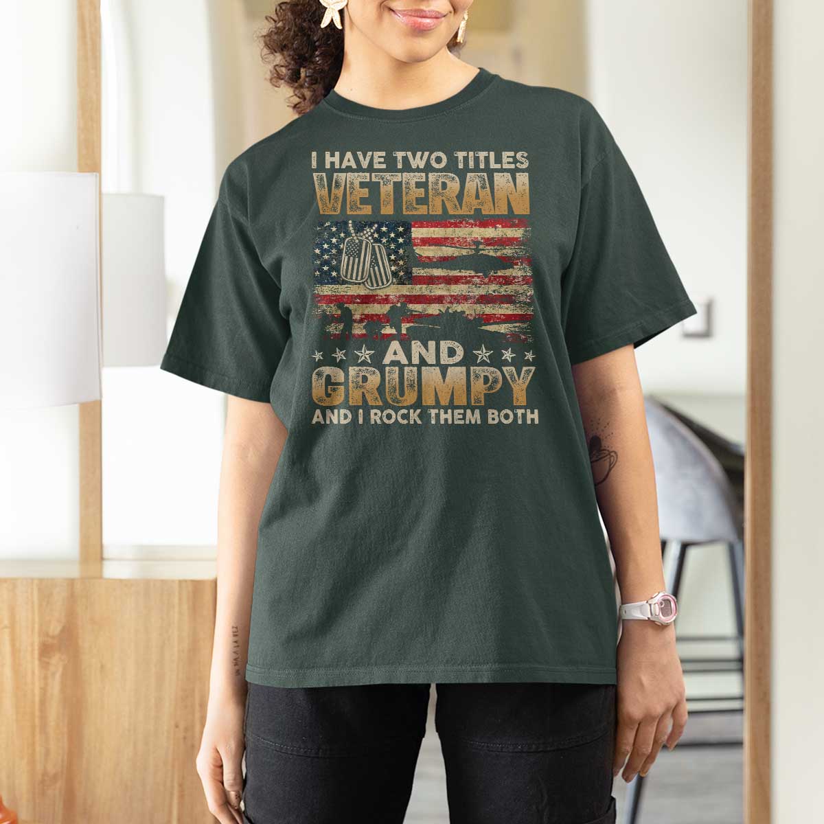 Grumpy Old Veteran T Shirt For Women Funny Military Veteran USA Flag - Wonder Print Shop