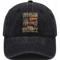 Grumpy Old Veteran Washed Cotton Baseball Cap Funny Military Veteran USA Flag