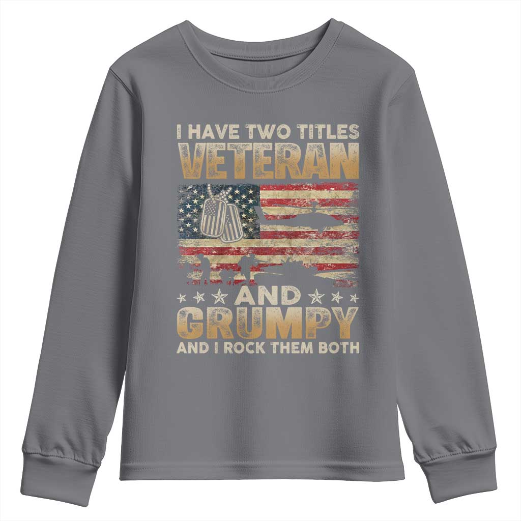 Grumpy Old Veteran Youth Sweatshirt Funny Military Veteran USA Flag - Wonder Print Shop