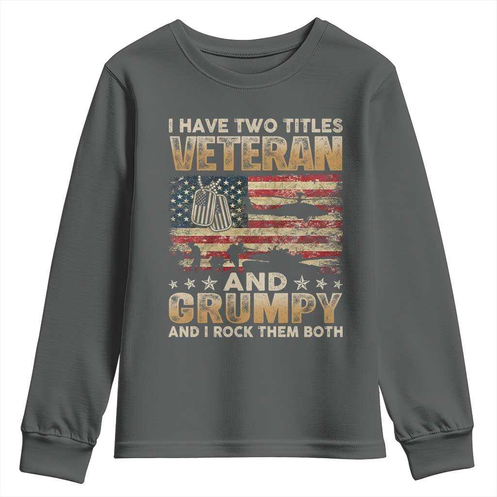 Grumpy Old Veteran Youth Sweatshirt Funny Military Veteran USA Flag - Wonder Print Shop