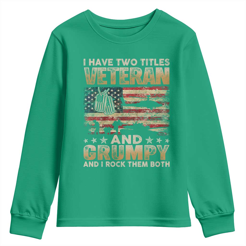Grumpy Old Veteran Youth Sweatshirt Funny Military Veteran USA Flag - Wonder Print Shop