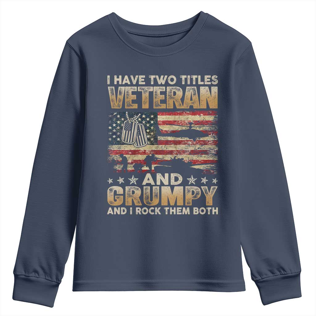 Grumpy Old Veteran Youth Sweatshirt Funny Military Veteran USA Flag - Wonder Print Shop