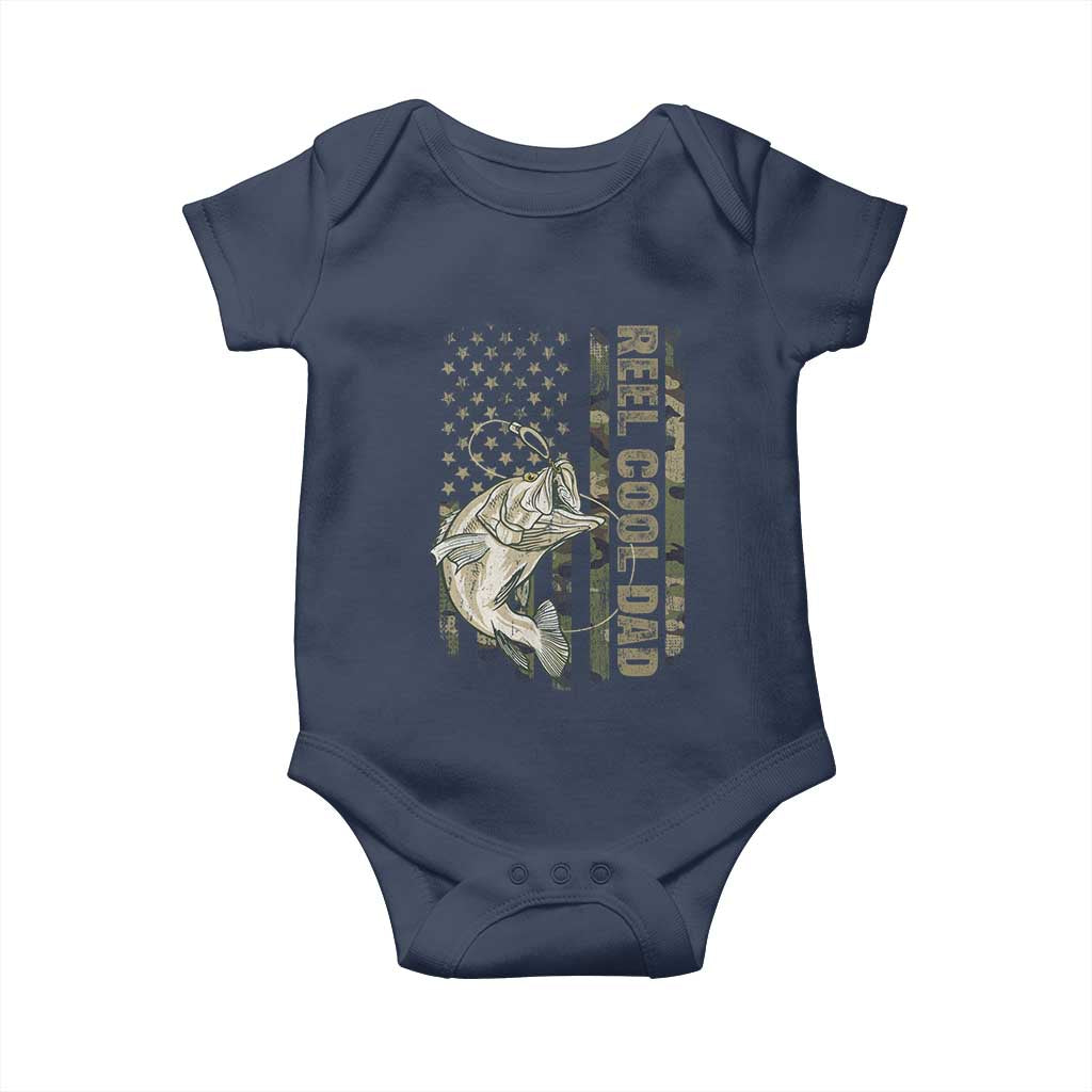 Funny Fishing Vintage Reel Cool Dad Baby Onesie Camo American Flag USA Bass Fish Fisherman