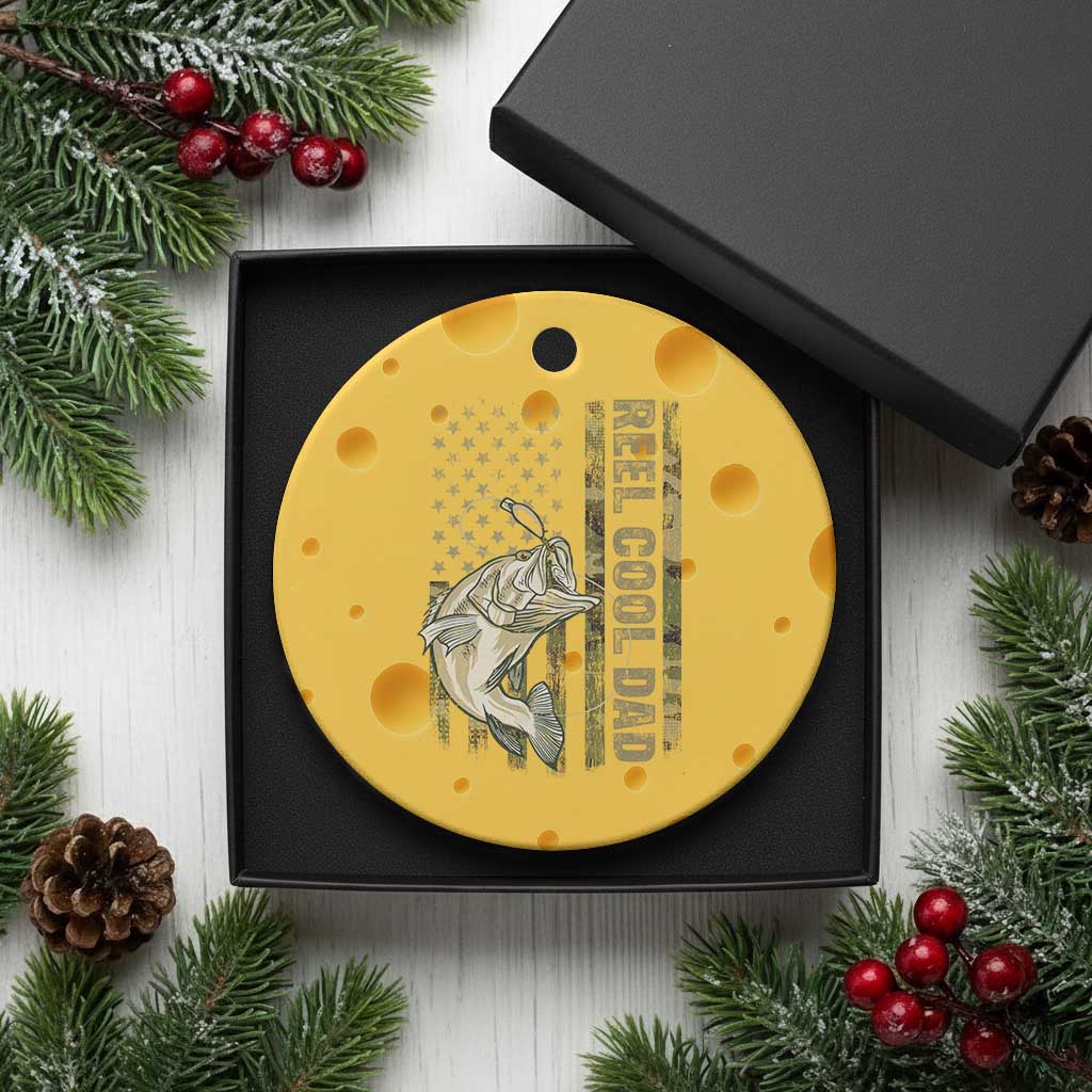 Funny Fishing Vintage Reel Cool Dad Ceramic Ornament Camo American Flag USA Bass Fish Fisherman - Wonder Print Shop