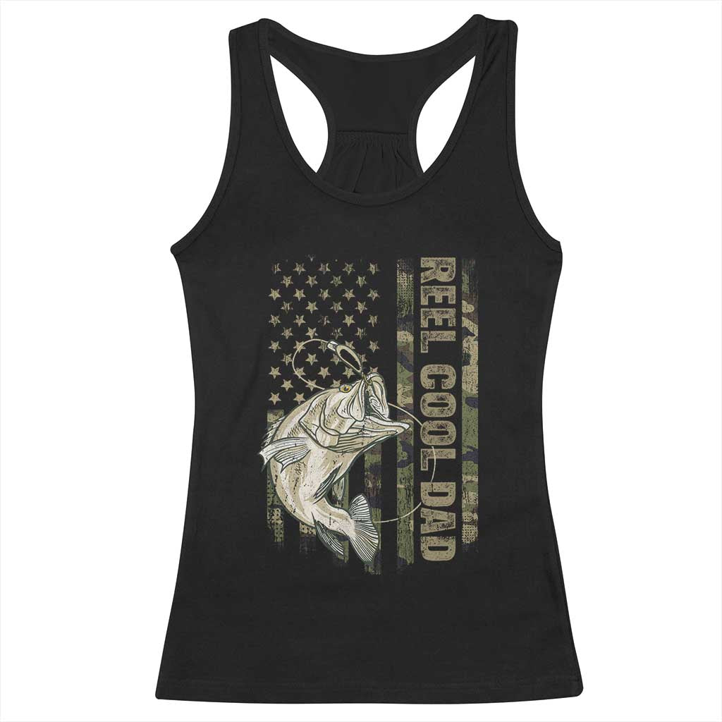 Funny Fishing Vintage Reel Cool Dad Racerback Tank Top Camo American Flag USA Bass Fish Fisherman