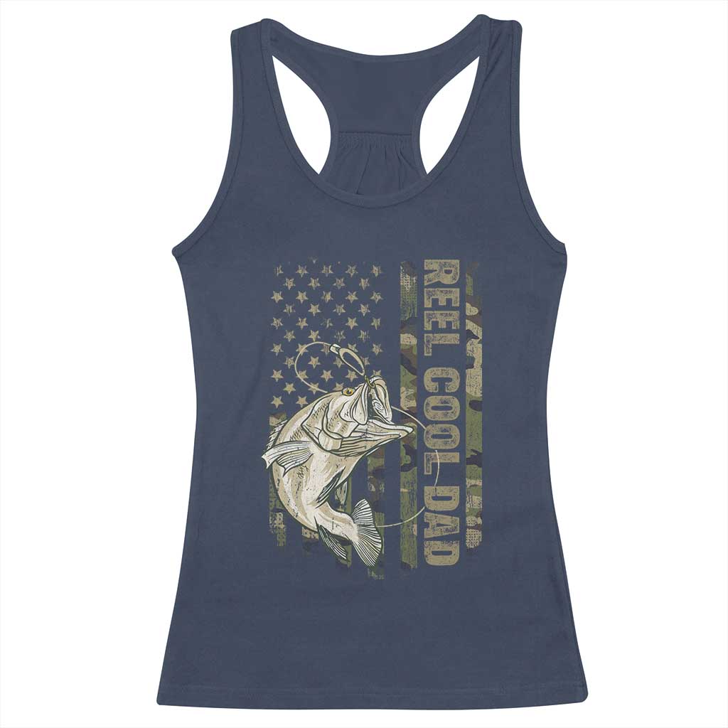 Funny Fishing Vintage Reel Cool Dad Racerback Tank Top Camo American Flag USA Bass Fish Fisherman