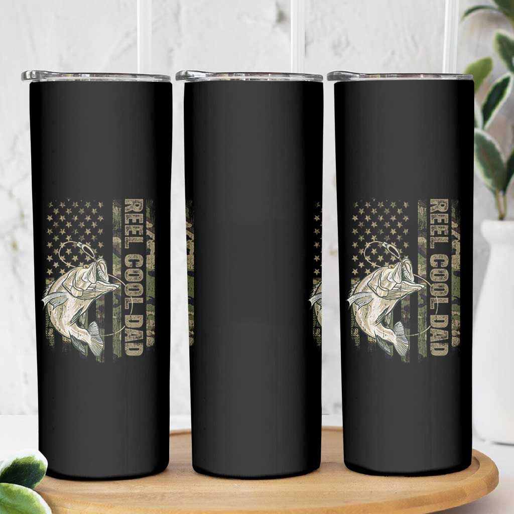Funny Fishing Vintage Reel Cool Dad Skinny Tumbler Camo American Flag USA Bass Fish Fisherman