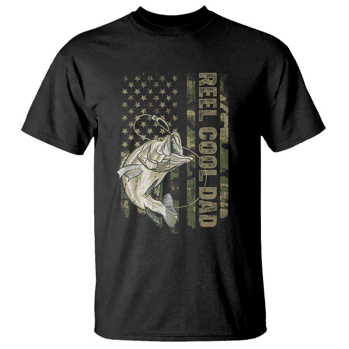 Funny Fishing Vintage Reel Cool Dad T Shirt Camo American Flag USA Bass Fish Fisherman
