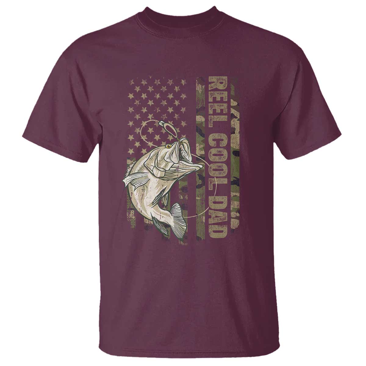 Funny Fishing Vintage Reel Cool Dad T Shirt Camo American Flag USA Bass Fish Fisherman