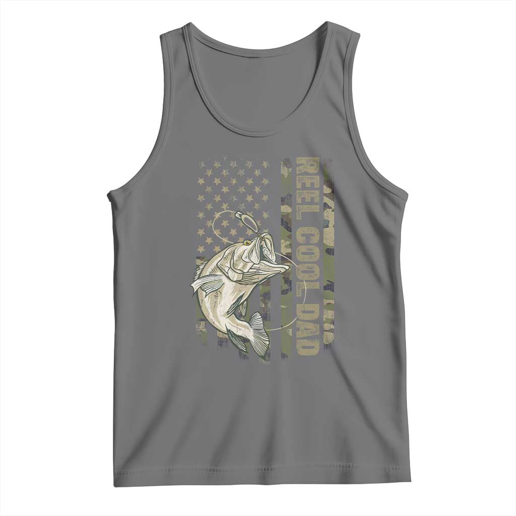 Funny Fishing Vintage Reel Cool Dad Tank Top Camo American Flag USA Bass Fish Fisherman
