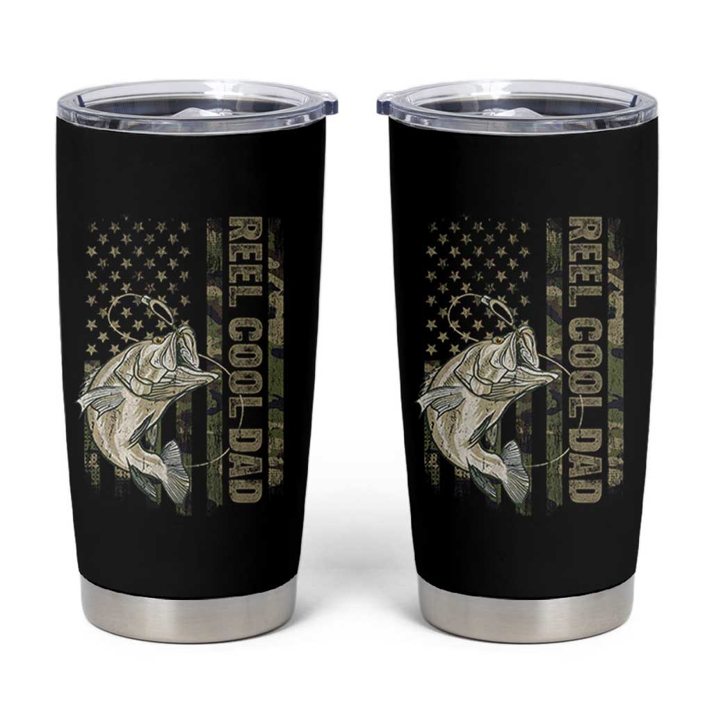 Funny Fishing Vintage Reel Cool Dad Tumbler Cup Camo American Flag USA Bass Fish Fisherman