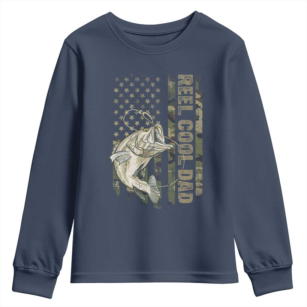 Funny Fishing Vintage Reel Cool Dad Youth Sweatshirt Camo American Flag USA Bass Fish Fisherman
