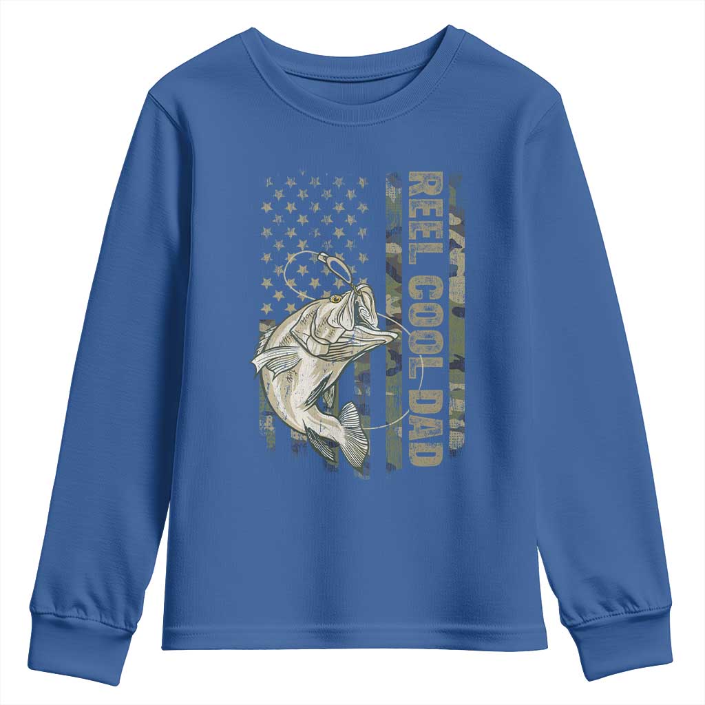 Funny Fishing Vintage Reel Cool Dad Youth Sweatshirt Camo American Flag USA Bass Fish Fisherman