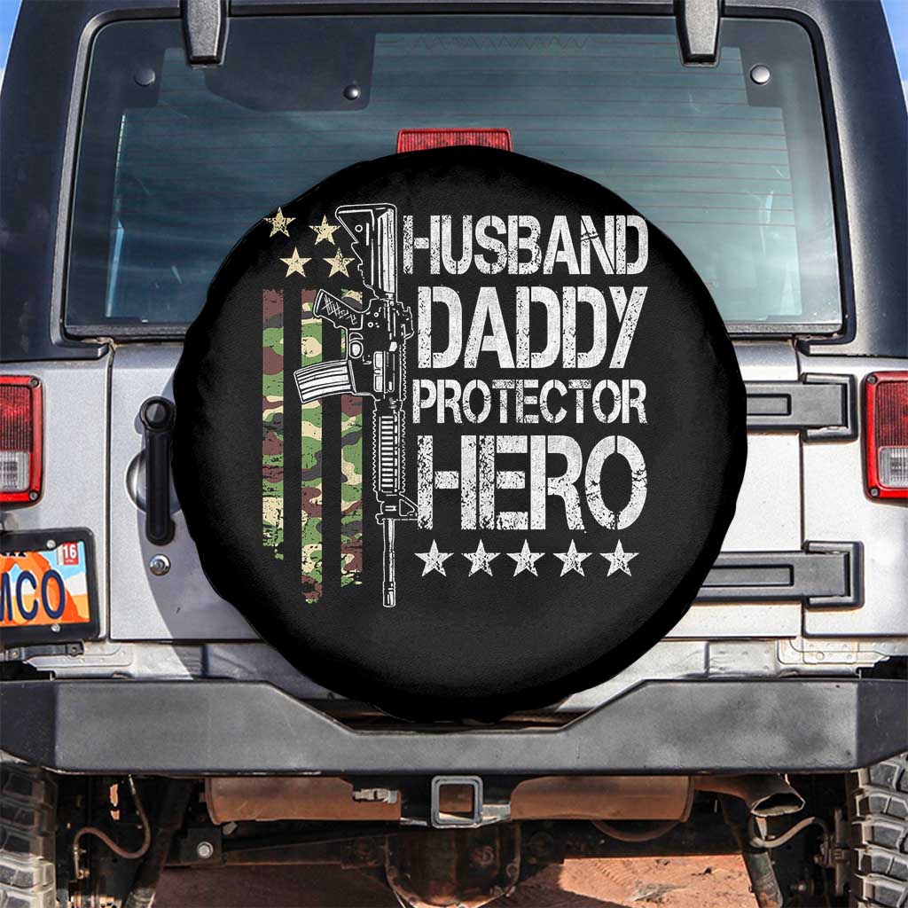 Husband Daddy Protector Hero Spare Tire Cover Dad Guns Fathers Day Camo American Flag