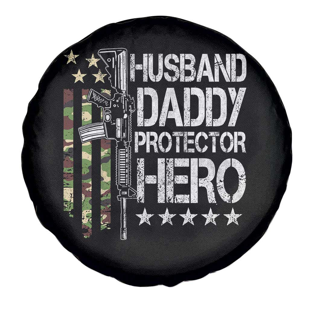 Husband Daddy Protector Hero Spare Tire Cover Dad Guns Fathers Day Camo American Flag