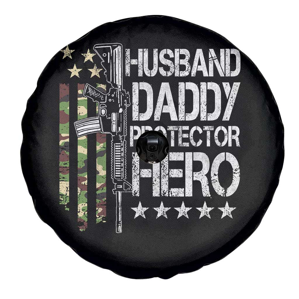 Husband Daddy Protector Hero Spare Tire Cover Dad Guns Fathers Day Camo American Flag