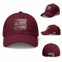 Husband Daddy Protector Hero Baseball Cap Dad Guns Fathers Day Camo American Flag