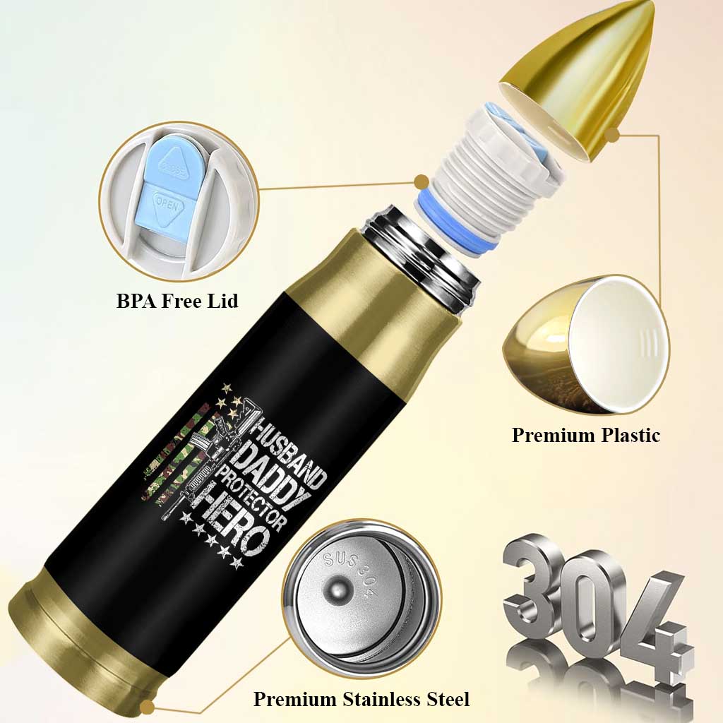 Husband Daddy Protector Hero Bullet Tumbler Dad Guns Fathers Day Camo American Flag