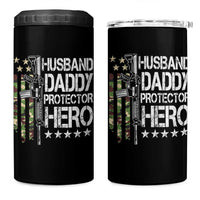 Husband Daddy Protector Hero 4 in 1 Can Cooler Tumbler Dad Guns Fathers Day Camo American Flag