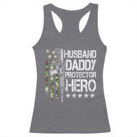 Husband Daddy Protector Hero Racerback Tank Top Dad Guns Fathers Day Camo American Flag