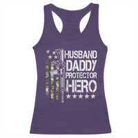 Husband Daddy Protector Hero Racerback Tank Top Dad Guns Fathers Day Camo American Flag