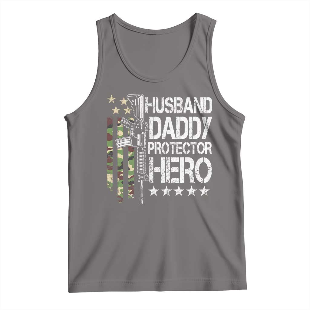 Husband Daddy Protector Hero Tank Top Dad Guns Fathers Day Camo American Flag