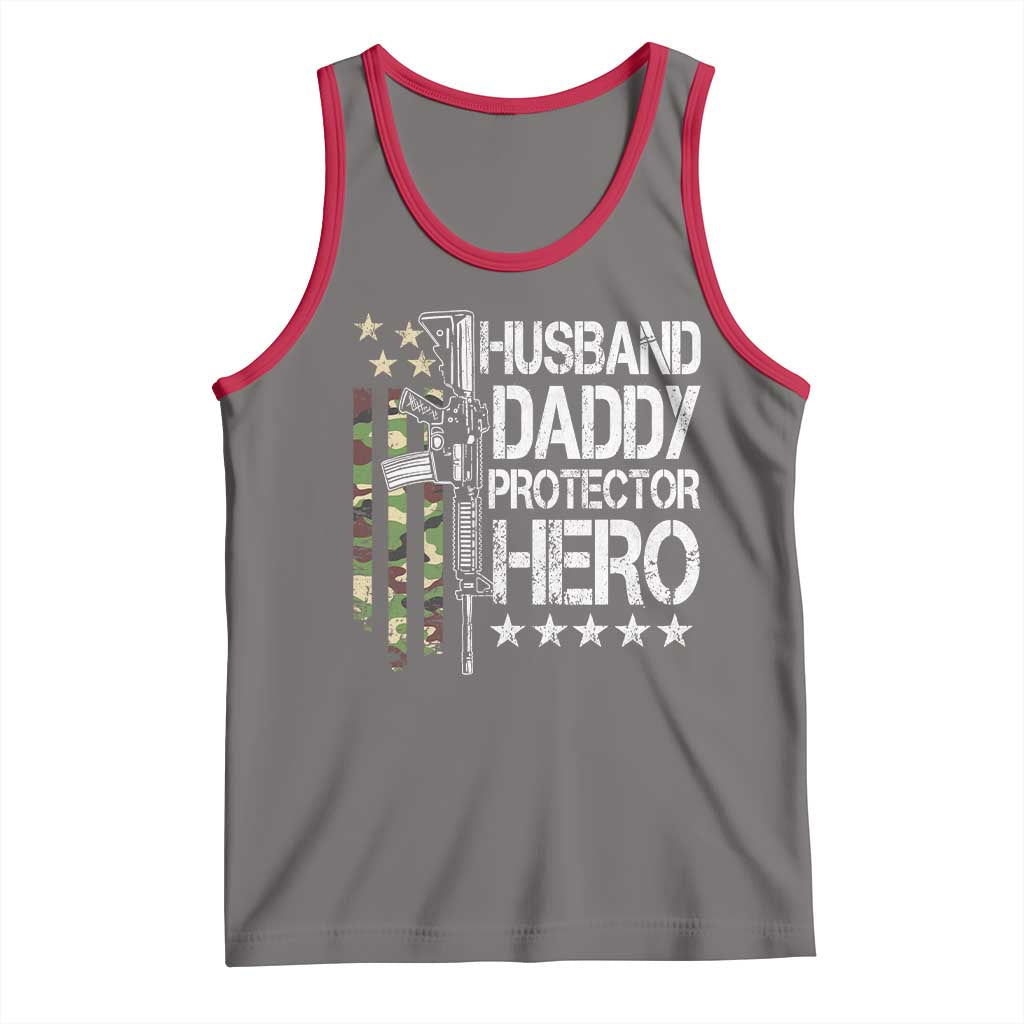 Husband Daddy Protector Hero Tank Top Dad Guns Fathers Day Camo American Flag