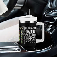 Husband Daddy Protector Hero Tumbler With Handle Dad Guns Fathers Day Camo American Flag