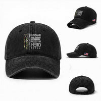 Husband Daddy Protector Hero Washed Cotton Baseball Cap Dad Guns Fathers Day Camo American Flag