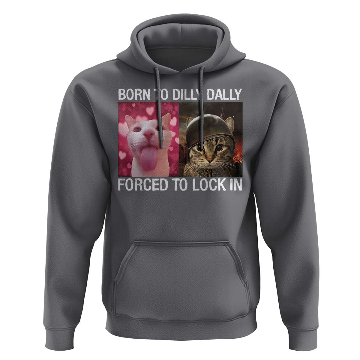 Meme Cat Hoodie Born To Dilly Dally Forced To Lock In Funny Saying Cats - Wonder Print Shop