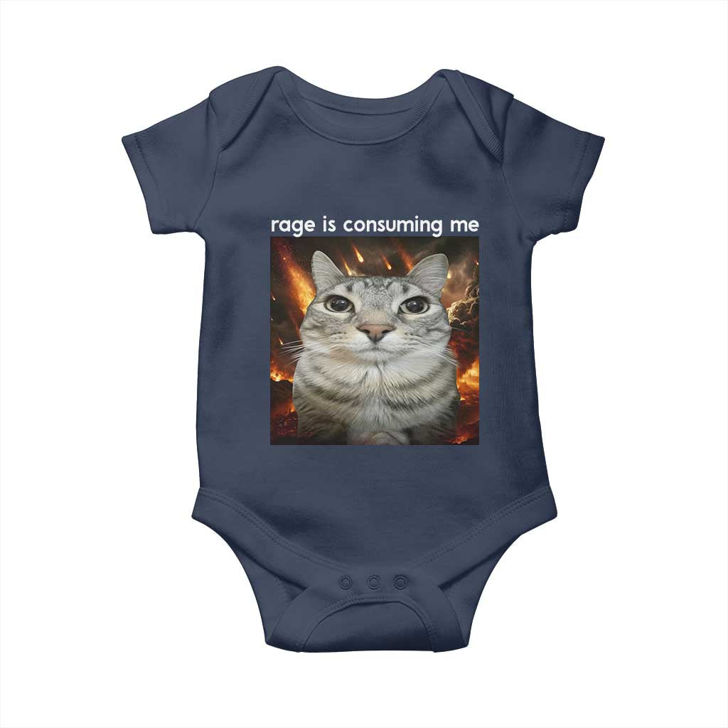 Rage Is Consuming Me Cat Baby Onesie Funny Weird Humor Silly Cat Meme - Wonder Print Shop