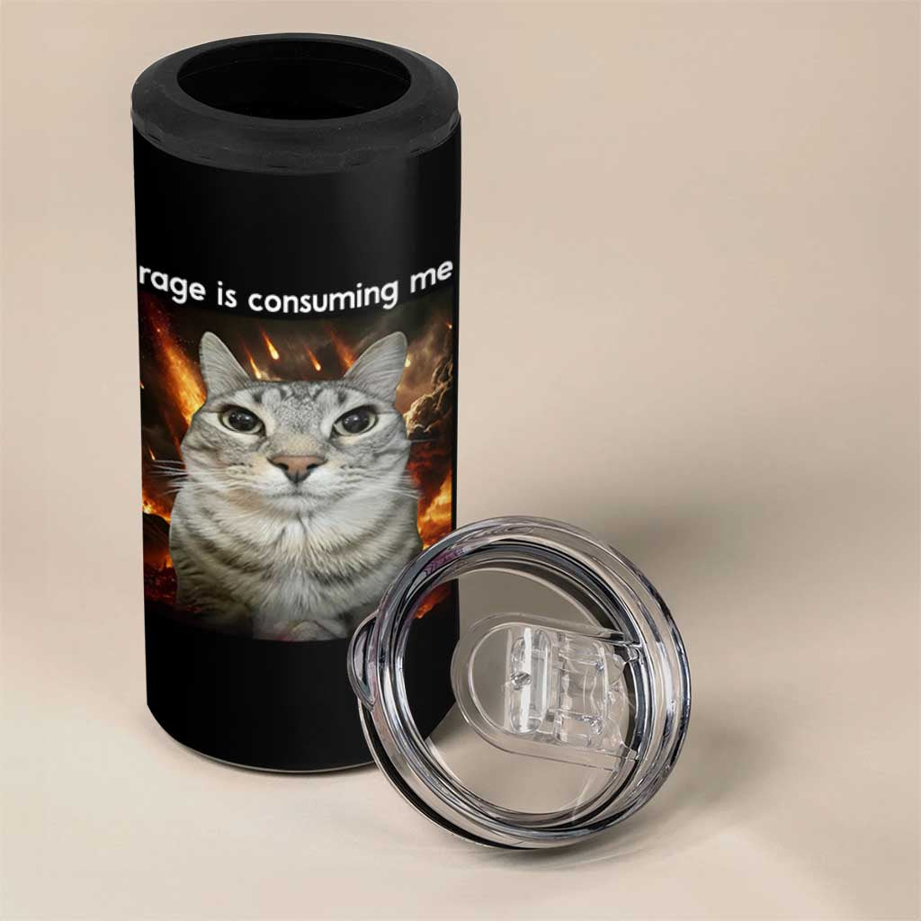 Rage Is Consuming Me Cat 4 in 1 Can Cooler Tumbler Funny Weird Humor Silly Cat Meme - Wonder Print Shop