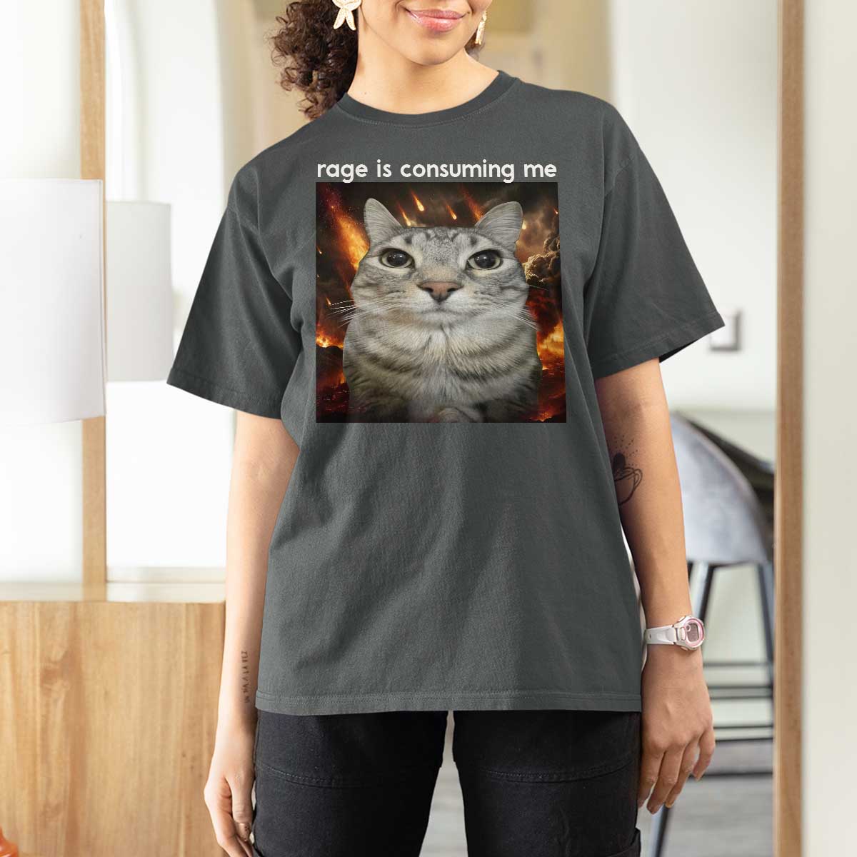 Rage Is Consuming Me Cat T Shirt For Women Funny Weird Humor Silly Cat Meme - Wonder Print Shop