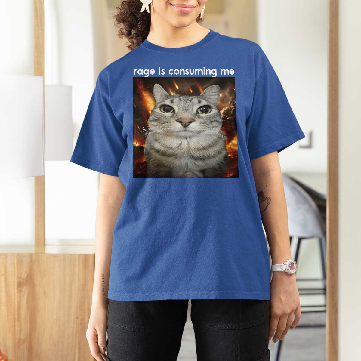 Rage Is Consuming Me Cat T Shirt For Women Funny Weird Humor Silly Cat Meme - Wonder Print Shop