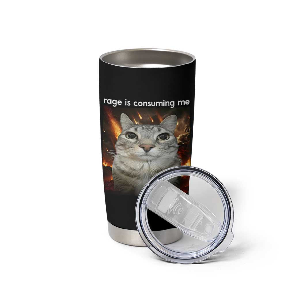Rage Is Consuming Me Cat Tumbler Cup Funny Weird Humor Silly Cat Meme - Wonder Print Shop