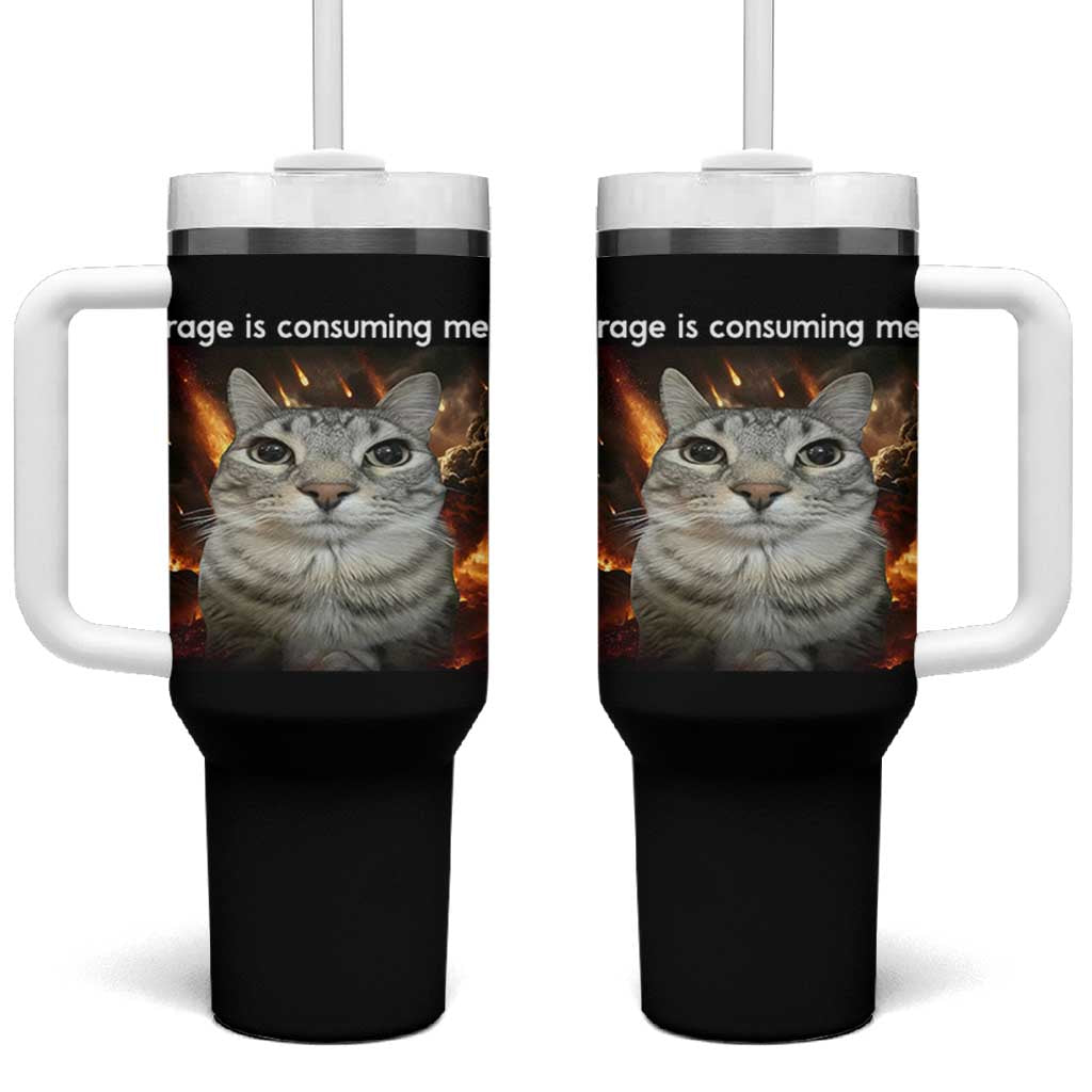 Rage Is Consuming Me Cat Tumbler With Handle Funny Weird Humor Silly Cat Meme - Wonder Print Shop