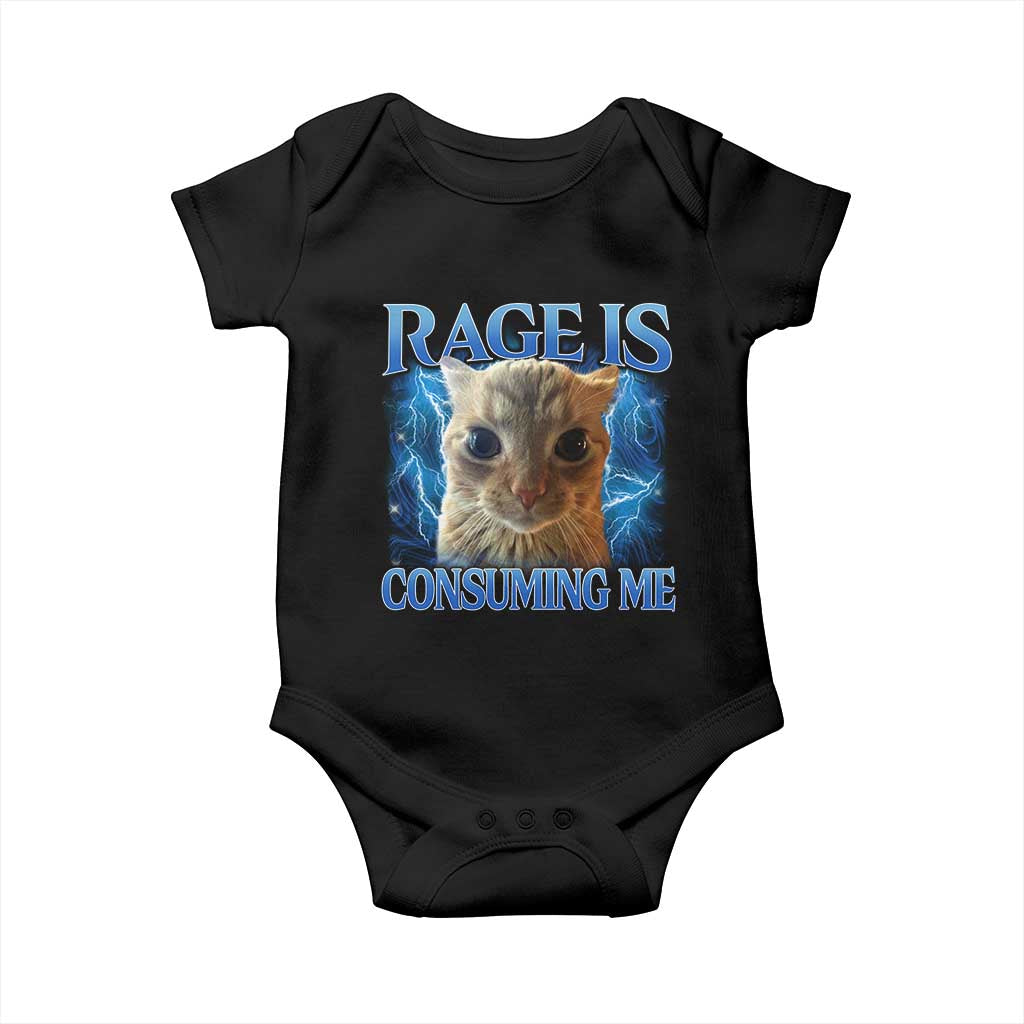 Rage Is Consuming Me Cat Meme Baby Onesie Funny Weird Humor Cat Face Bootleg - Wonder Print Shop