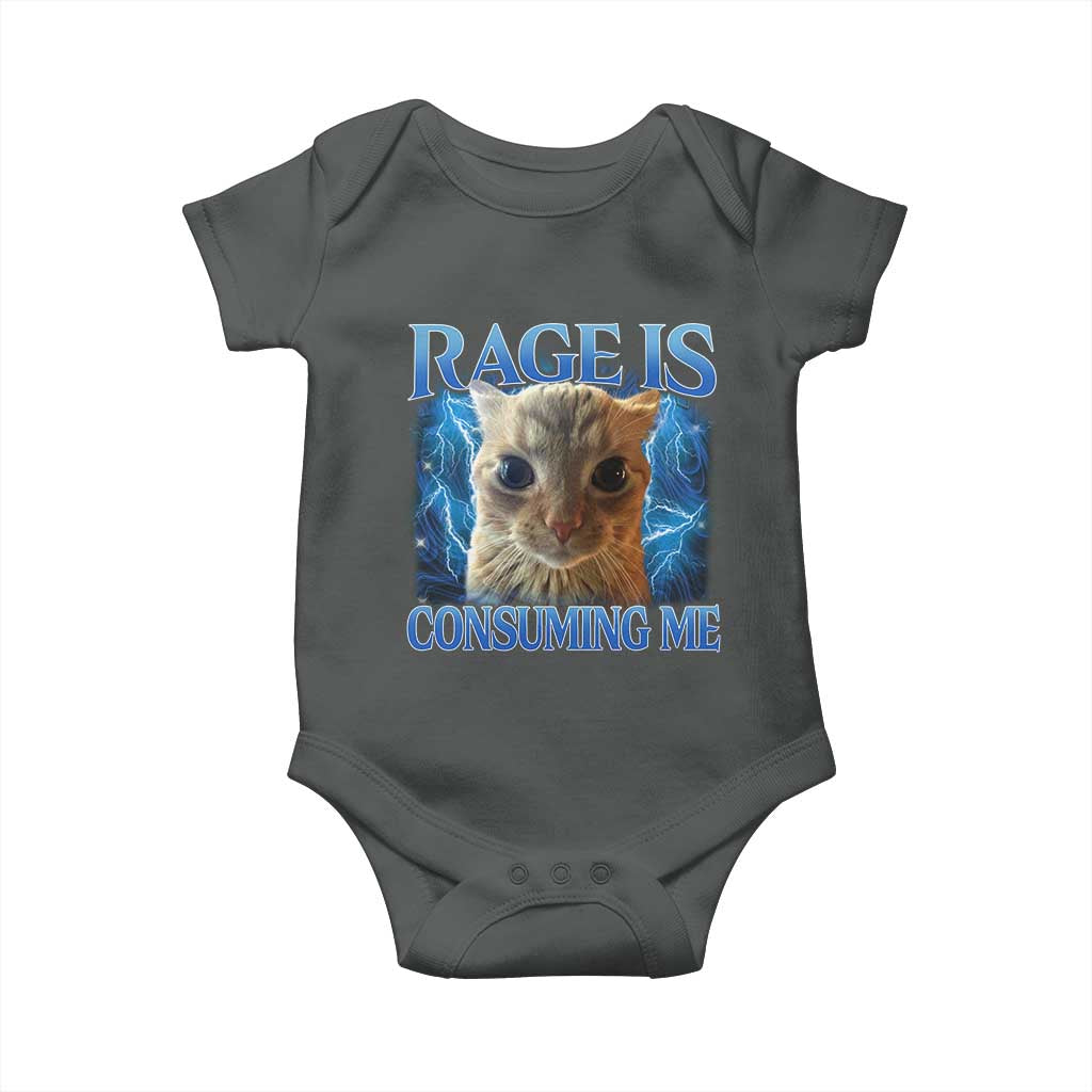 Rage Is Consuming Me Cat Meme Baby Onesie Funny Weird Humor Cat Face Bootleg - Wonder Print Shop
