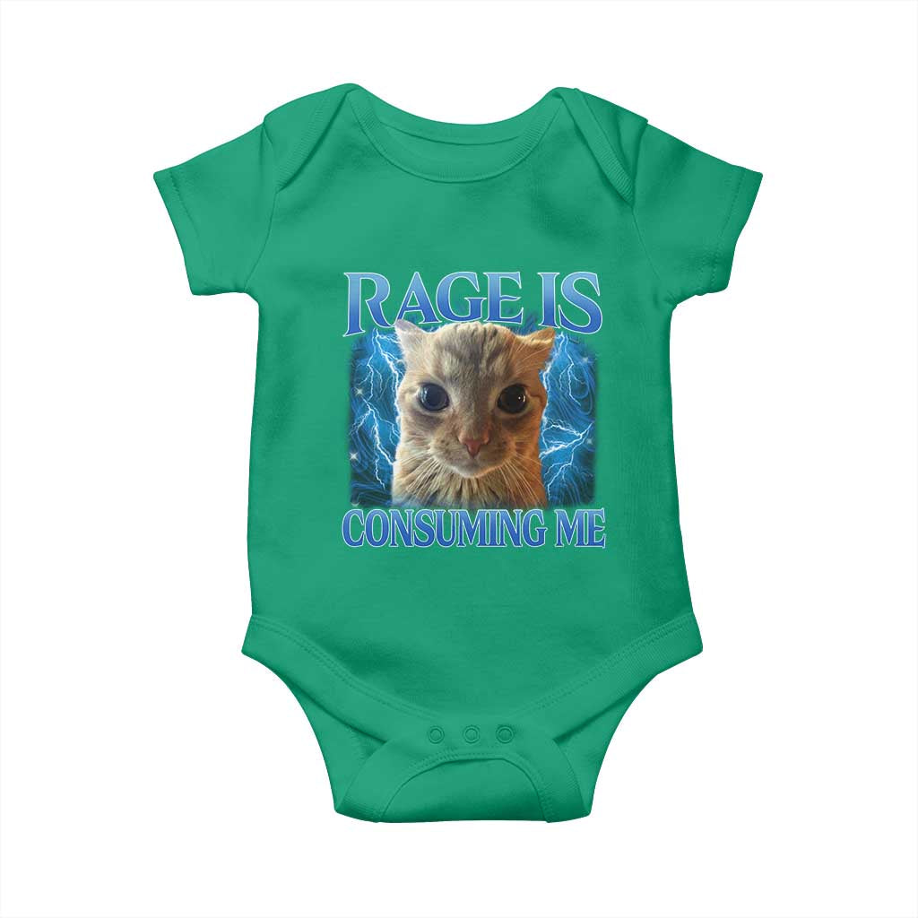 Rage Is Consuming Me Cat Meme Baby Onesie Funny Weird Humor Cat Face Bootleg - Wonder Print Shop